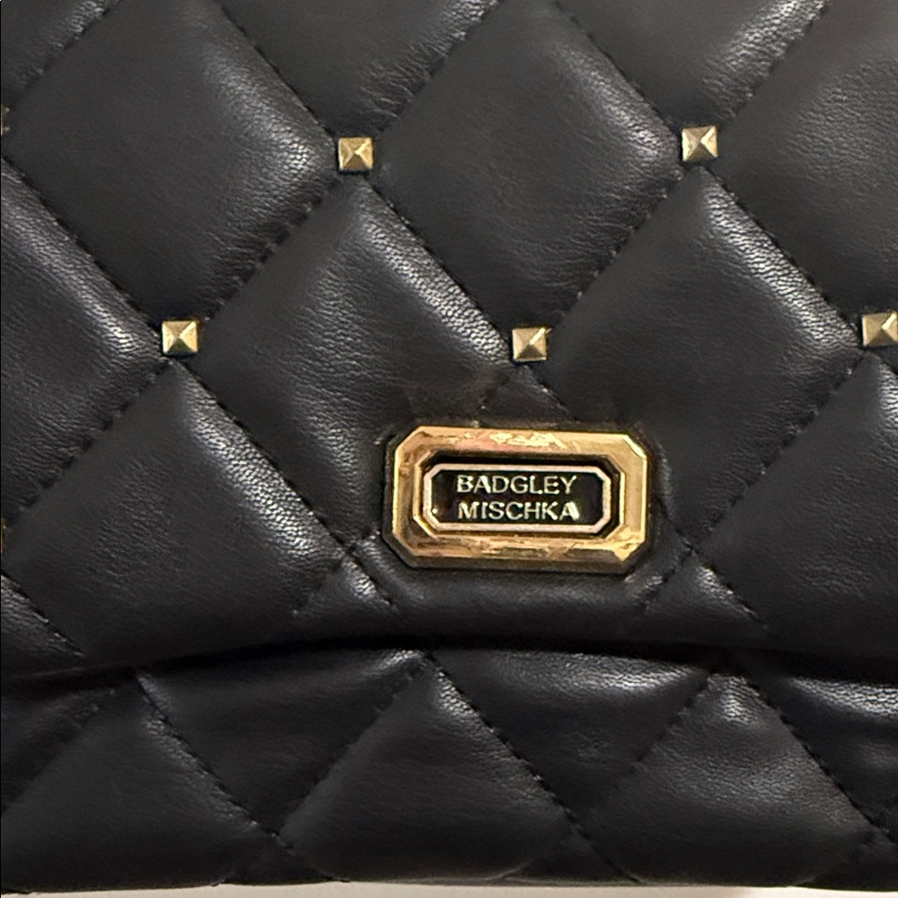 Badgley Mischka Black Quilted Crossbody with Gold Chain - Picture 9 of 16